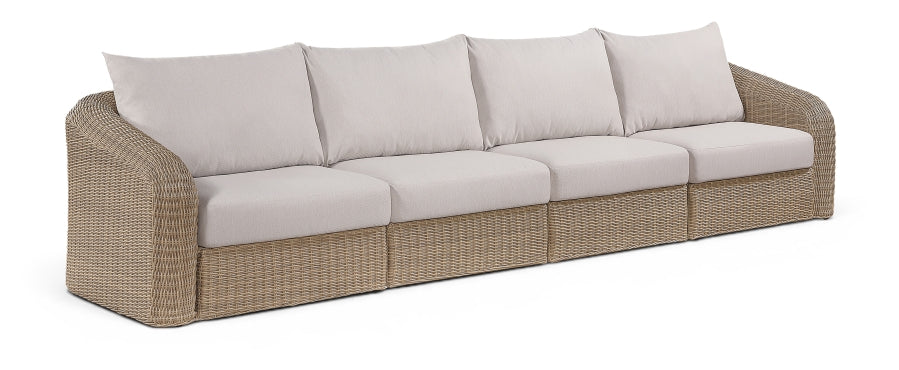 Seacrest 155.25" Olefin Water Resistant Fabric And Wicker 4pc. Outdoor Patio Modular Sofa - Beige