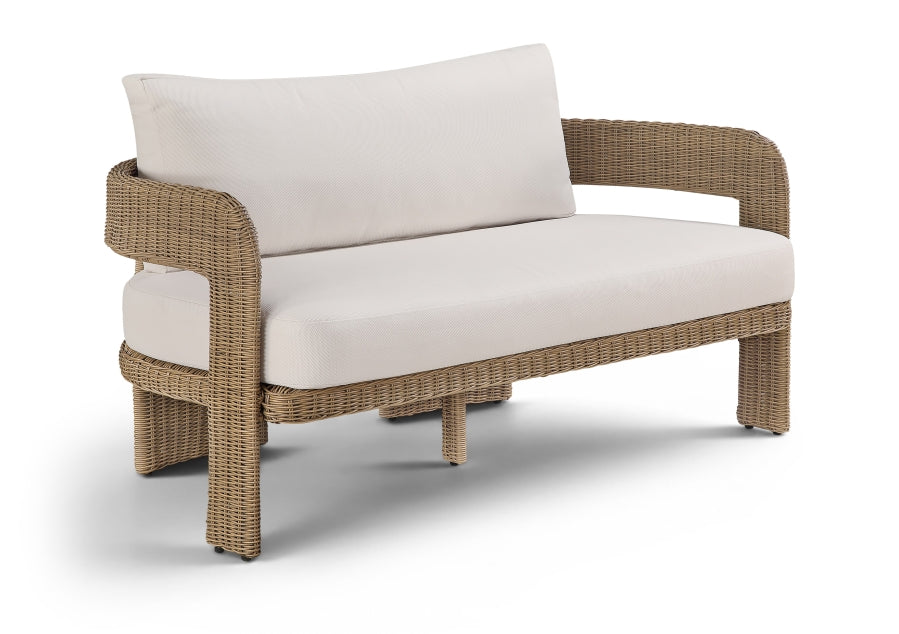 Sandbay 61.5" Olefin Water Resistant Fabric And Wicker Outdoor Patio Loveseat - Beige