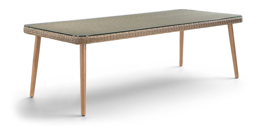 Seacrest 96" Tempered Glass Top And Natural Wicker Outdoor Patio Dining Table - Natural