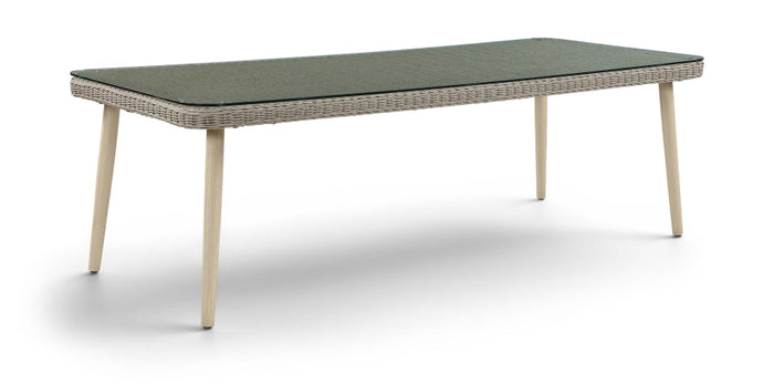 Seacrest 96" Tempered Glass Top And Taupe Wicker Outdoor Patio Dining Table - Taupe