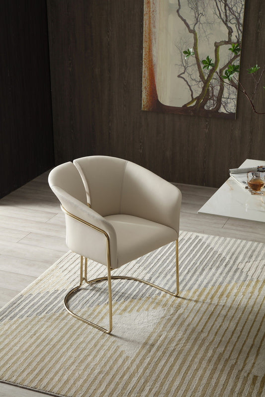Renfew - Modern Beige Vegan Leather + Champagne Gold Dining Chair