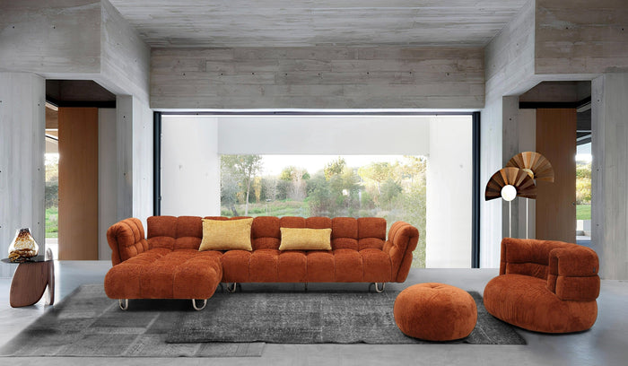 Jacinda - Modern Burnt Orange Fabric Left Facing Sectional Sofa + 2 Yellow Pillows