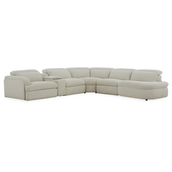 Ambler - Modern Off-White Fabric Sectional Sofa w/ 2 Power Recliners Right Facing Chaise