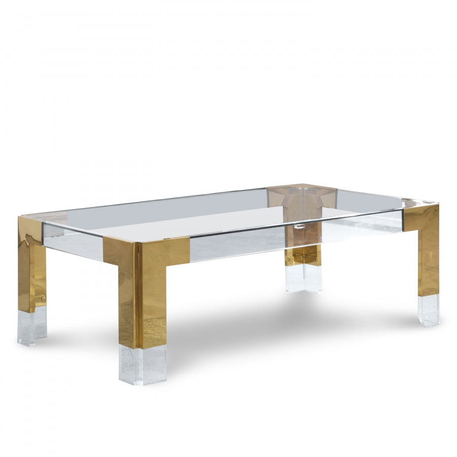 Casper Rectangular Glass Top, Acrylic And Metal Base Coffee Table - Gold