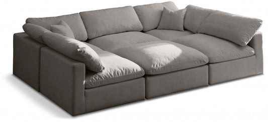 Plush 105" Velvet Upholstered Standard Comfort 6pc. Modular Sectional - Grey
