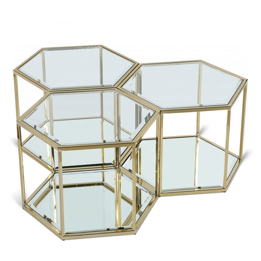 Sei Glass And Steel 3pc. Modular Coffee Table - Gold