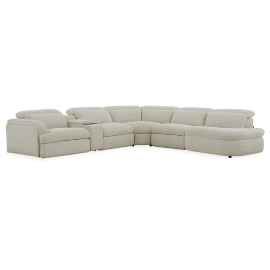 Ambler - Modern Off-White Fabric Sectional Sofa w/ 2 Power Recliners Right Facing Chaise