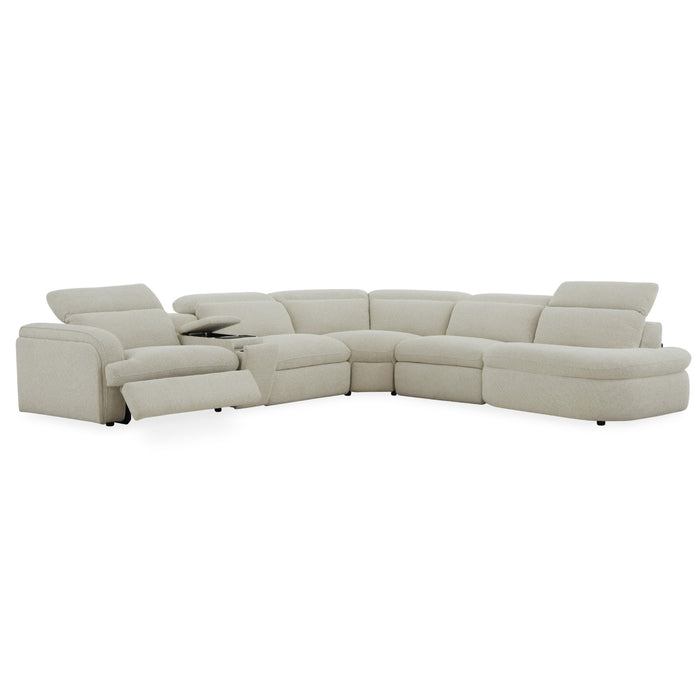 Ambler - Modern Off-White Fabric Sectional Sofa w/ 2 Power Recliners Right Facing Chaise