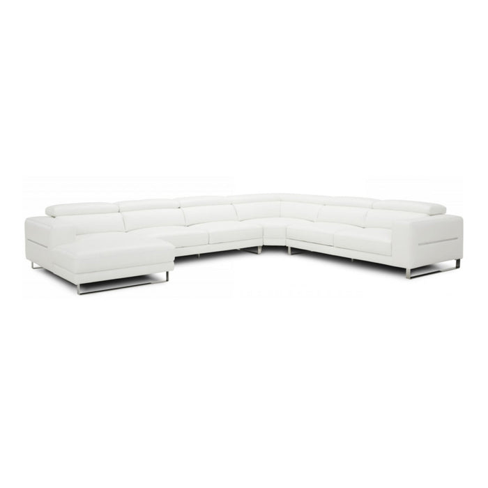 Hawkey - Contemporary White Full Leather U Shaped Left Facing Sectional Sofa