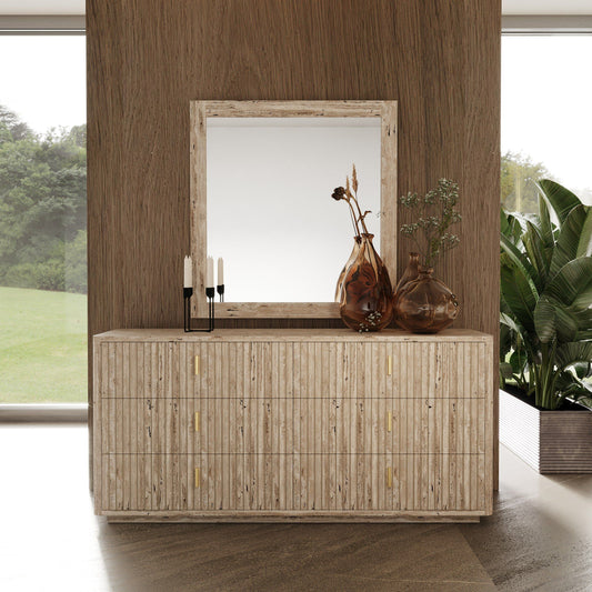 Roma - Modern Faux Travertine + Gold Dresser