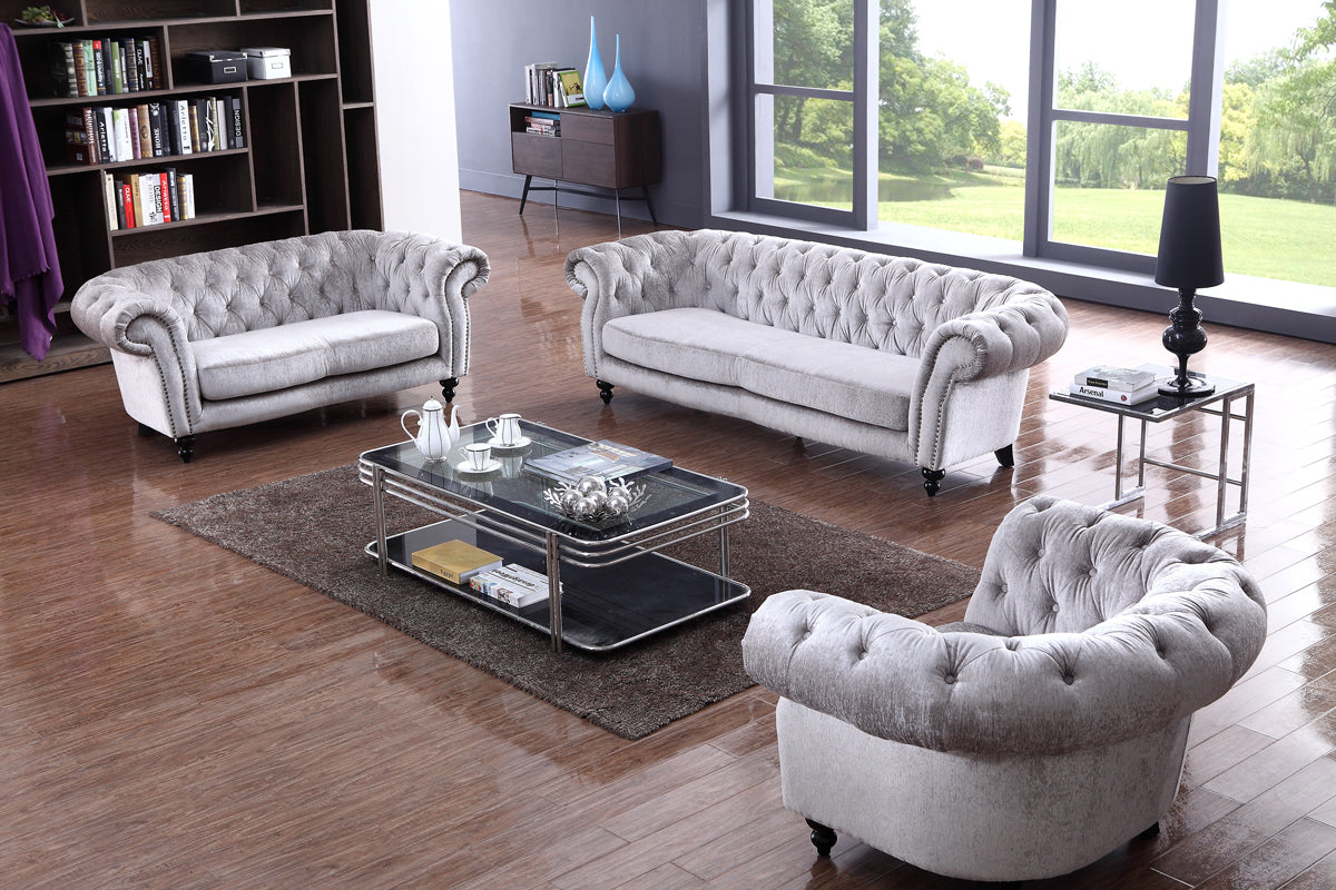 Alexandrina Grey Tufted Velvet Sofa