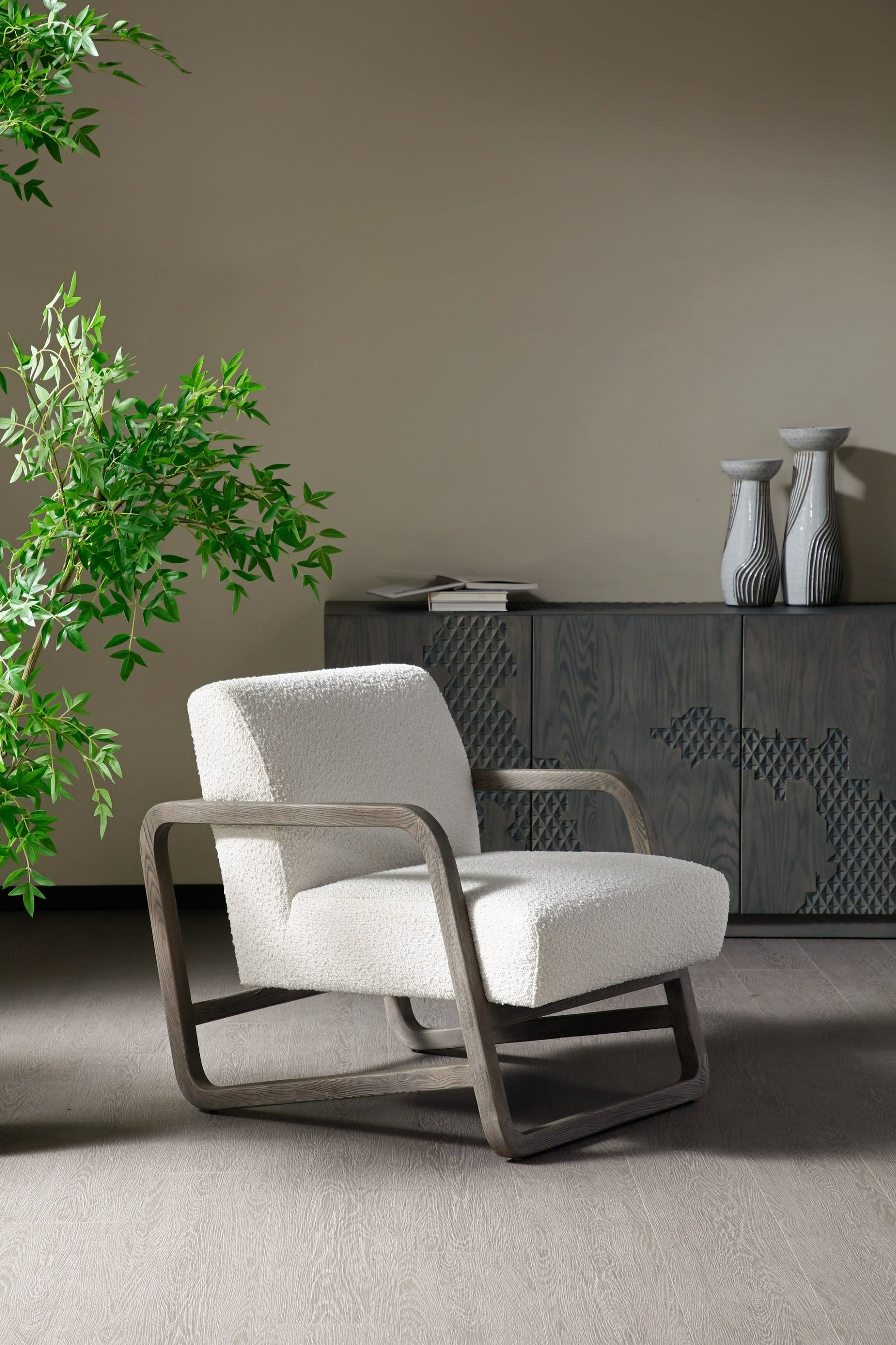 Wilber - Modern Off-White Fabric + Grey Wood Accent Chair