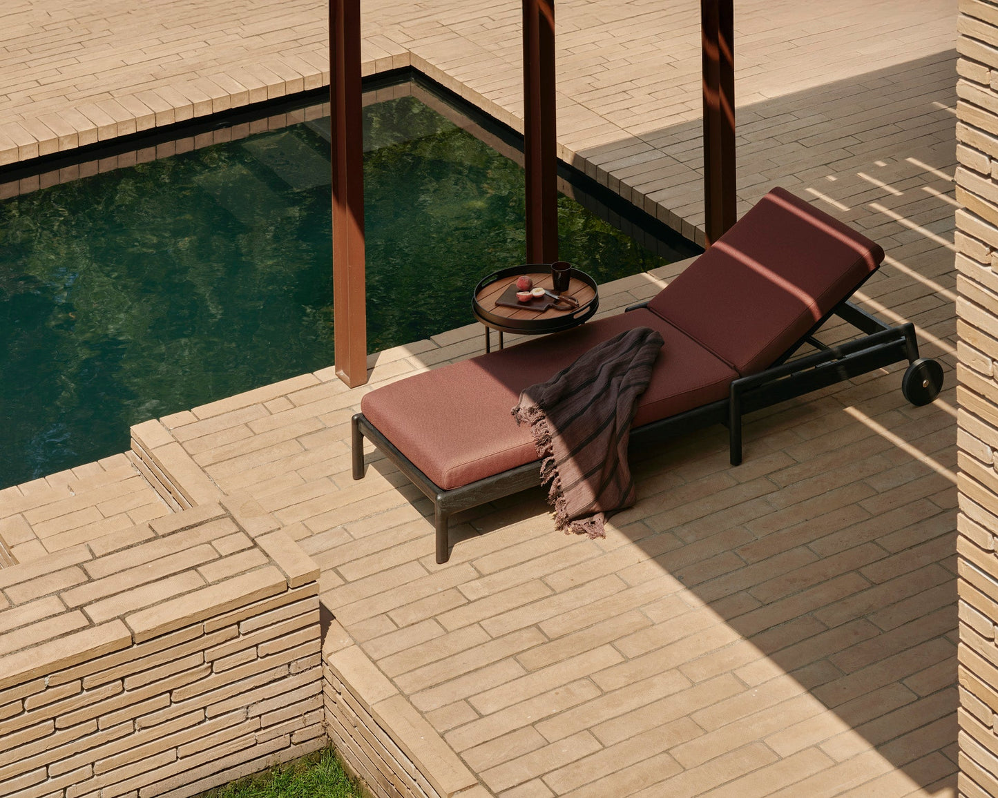 Burgundy Teak Black Jack outdoor adjustable lounger