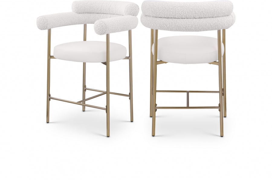 Blake Vegan Leather And Boucle Fabric Upholstered Counter Stool - Cream