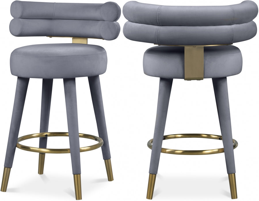 Fitzroy Velvet Upholstered Counter Stool - Grey