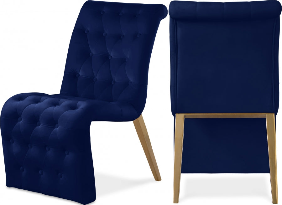 Curve Velvet Upholstered Dining Chair - Blue