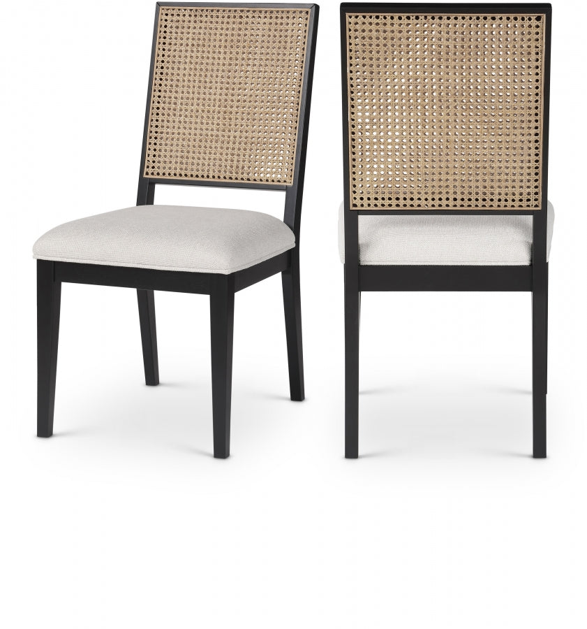 Butterfly Natural Cane And Linen Textured Fabric Upholstered Dining Chair - Black