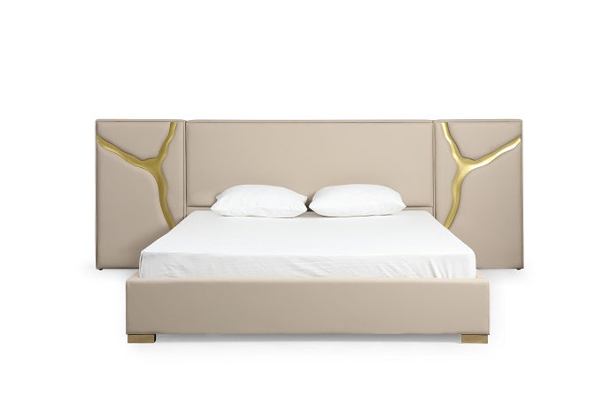 Aspen - Glam Beige Bonded Leather & Gold Bed