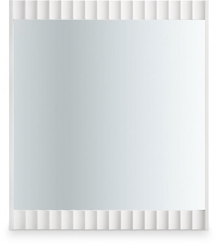 Modernist Wood Veneer And Stainless Steel Base Mirror - White