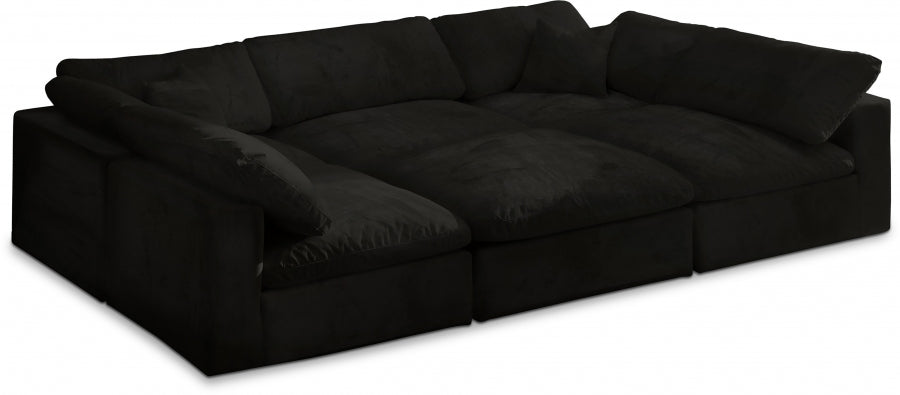 Cozy 119" Velvet Upholstered Overstuffed Fiber Filled Comfort Comfort 6pc. Modular Sectional - Black