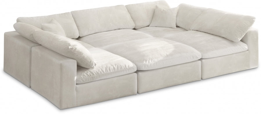 Cozy 119" Velvet Upholstered Overstuffed Fiber Filled Comfort Comfort 6pc. Modular Sectional - Cream