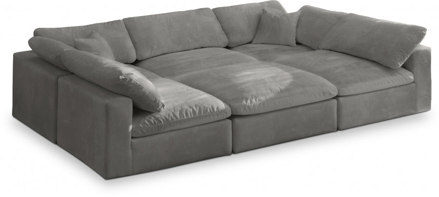 Cozy 119" Velvet Upholstered Overstuffed Fiber Filled Comfort Comfort 6pc. Modular Sectional - Grey