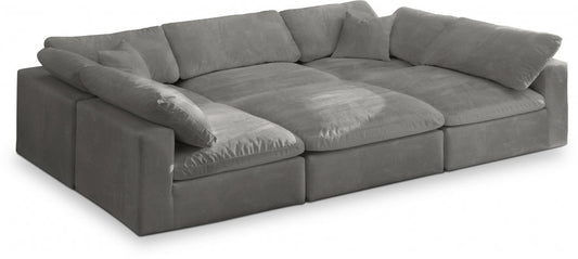 Cozy 119" Velvet Upholstered Overstuffed Fiber Filled Comfort Comfort 6pc. Modular Sectional - Grey