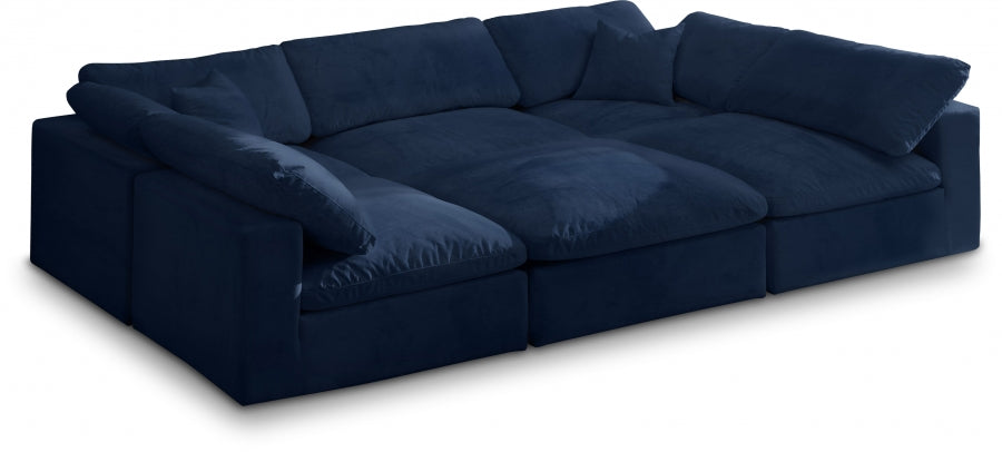 Cozy 119" Velvet Upholstered Overstuffed Fiber Filled Comfort Comfort 6pc. Modular Sectional - Blue
