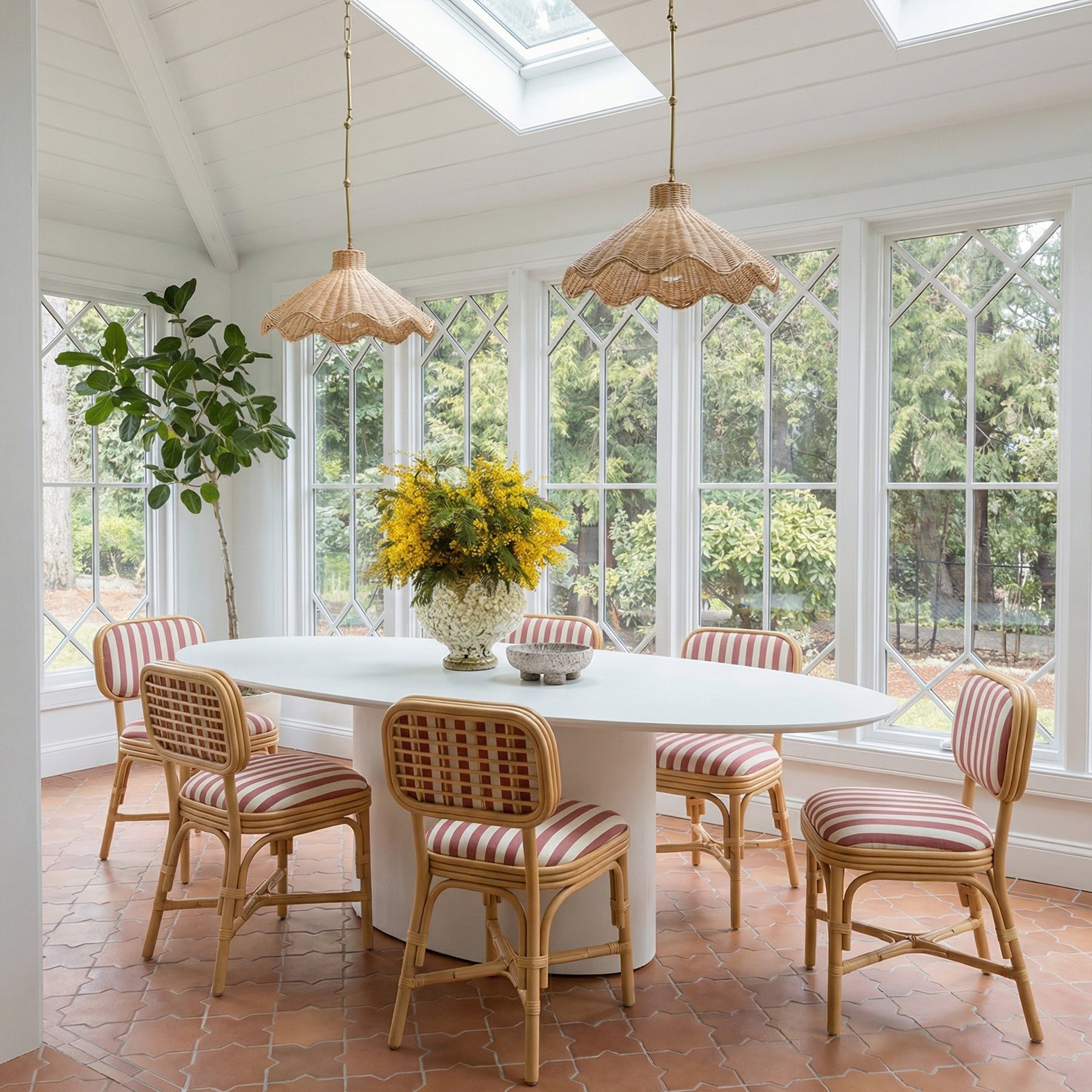 Dorine Striped Performance Linen & Rattan Dining Chair