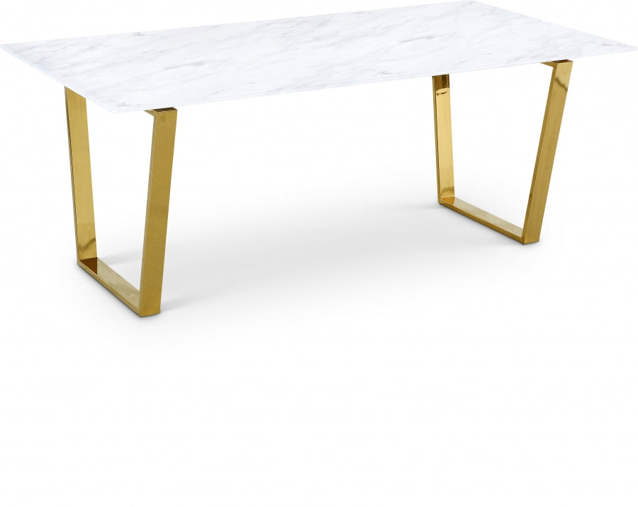 Cameron 78" Marble Veneer Top And Gold Steel Base Dining Table - Gold