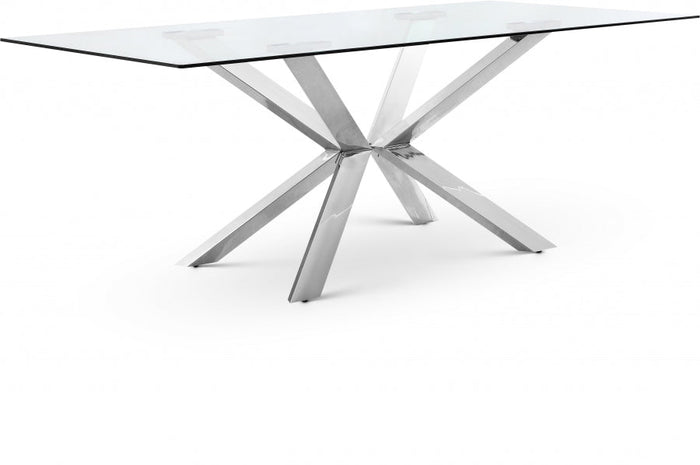 Juno 78" Glass Top And Chrome Steel Base Dining Table - Chrome
