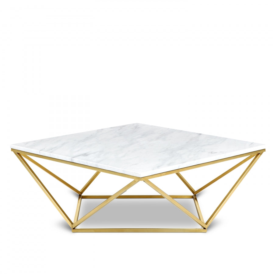 Mason Marble Veneer Top And Gold Steel Base Coffee Table - Gold
