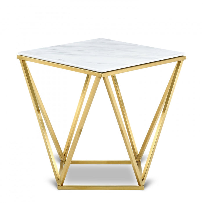Mason Genuine Marble Top And Gold Steel Base End / Side Table - Gold