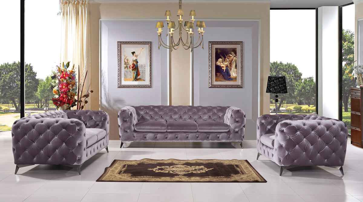 Delilah Modern Grey Fabric Sofa Set