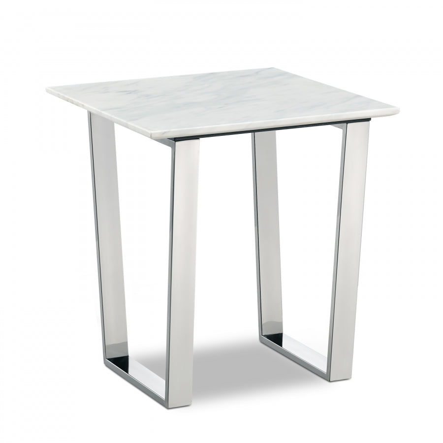Carlton Marble Veneer Top And Chrome Steel Base End / Side Table - Chrome