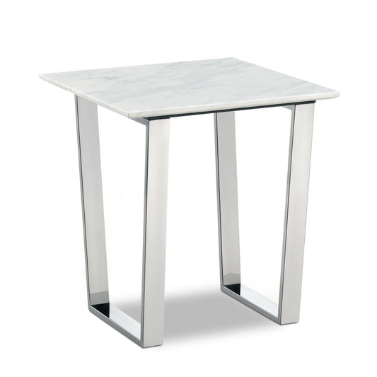 Carlton Marble Veneer Top And Chrome Steel Base End / Side Table - Chrome