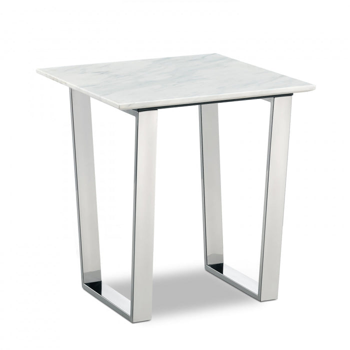 Carlton Marble Veneer Top And Chrome Steel Base End / Side Table - Chrome