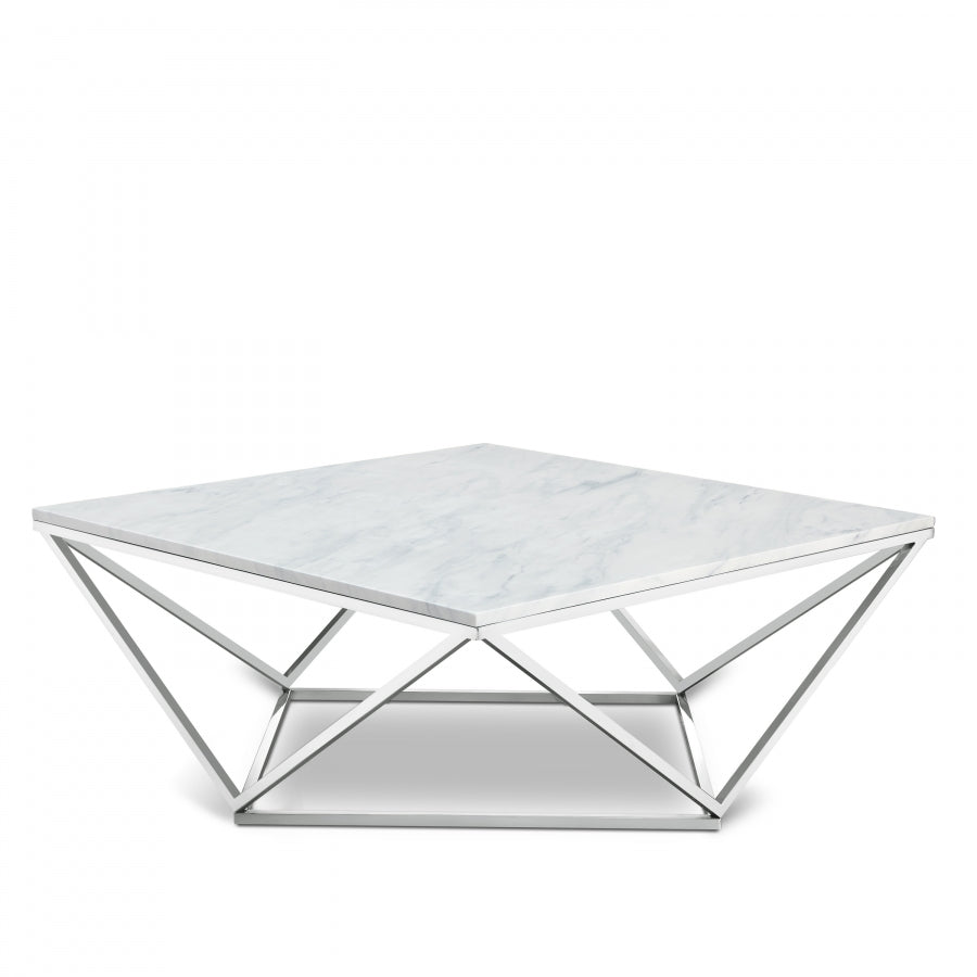 Skyler Genuine Marble Top And Chrome Steel Base Coffee Table - Chrome