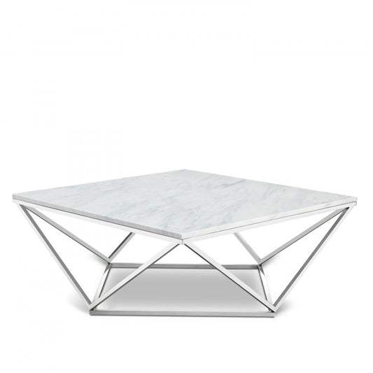 Skyler Genuine Marble Top And Chrome Steel Base Coffee Table - Chrome