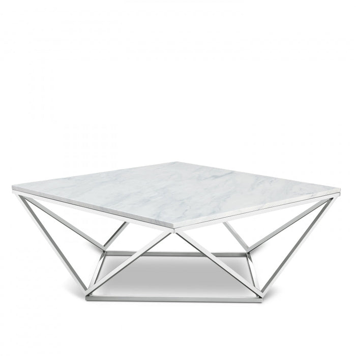 Skyler Genuine Marble Top And Chrome Steel Base Coffee Table - Chrome
