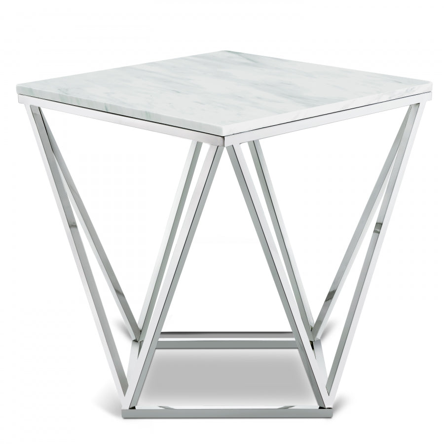 Skyler Genuine Marble Top And Chrome Steel Base End / Side Table - Chrome