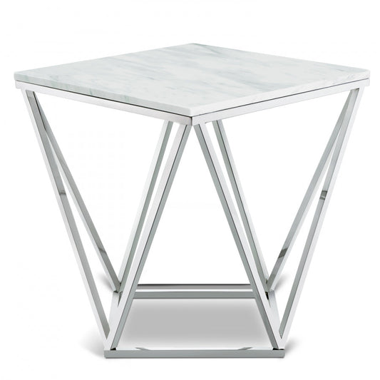 Skyler Genuine Marble Top And Chrome Steel Base End / Side Table - Chrome