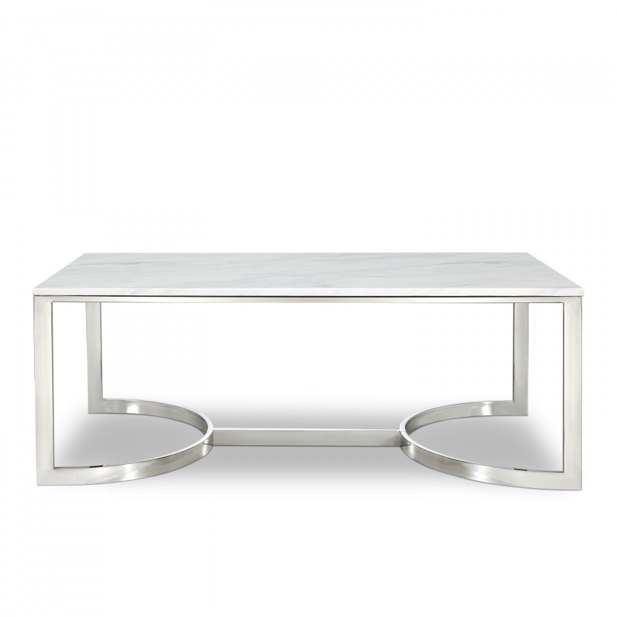 Copley Marble Veneer Top And Chrome Steel Base Coffee Table - Chrome