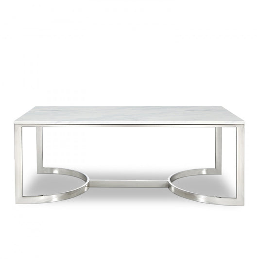 Copley Marble Veneer Top And Chrome Steel Base Coffee Table - Chrome