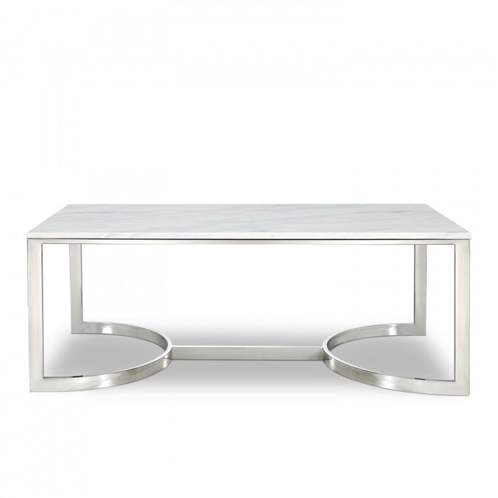 Copley Marble Veneer Top And Chrome Steel Base Coffee Table - Chrome
