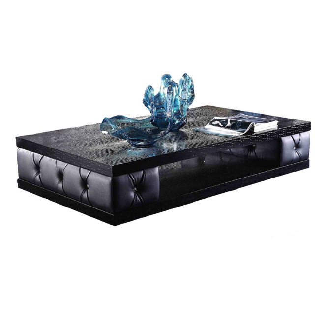 Cecily Transitional Black Leather w/ Crystals Coffee Table