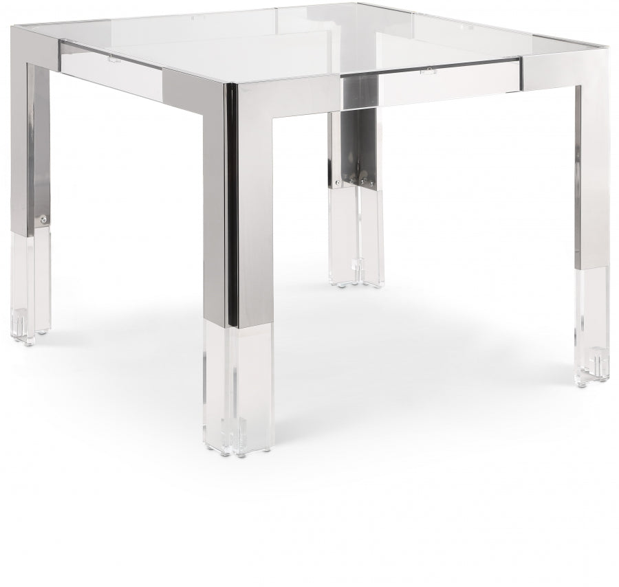 Casper 38" Glass Top, Acrylic And Steel Base Dining / Game Table - Chrome