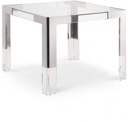 Casper 38" Glass Top, Acrylic And Steel Base Dining / Game Table - Chrome