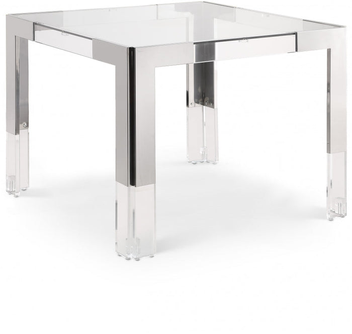 Casper 38" Glass Top, Acrylic And Steel Base Dining / Game Table - Chrome