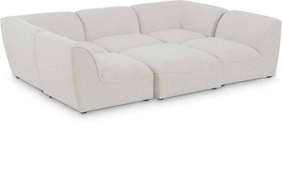 Miramar 109" Linen Textured Fabric Upholstered 6pc. Modular Sectional - Cream